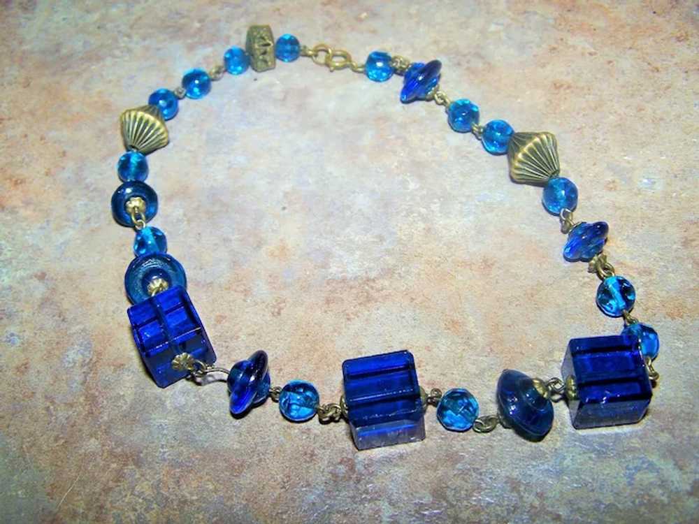 Lovely Deco Style Blue Glass Bead  Choker with Br… - image 5