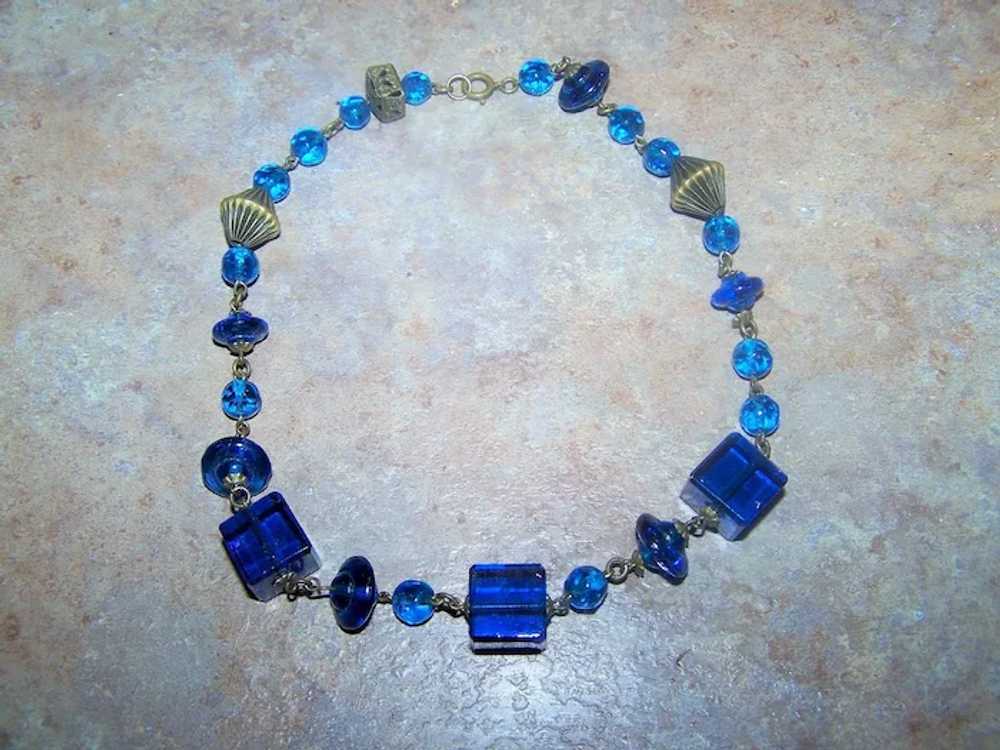 Lovely Deco Style Blue Glass Bead  Choker with Br… - image 6
