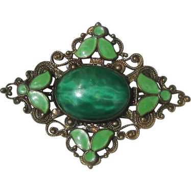 Peking Glass and Green Enamel Brooch