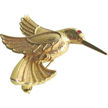 Hummingbird Pin - Gold-tone Hummingbird - Hummingb