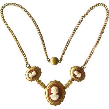 Vintage Cameo Necklace - Gold-tone Cameo Necklace… - image 1