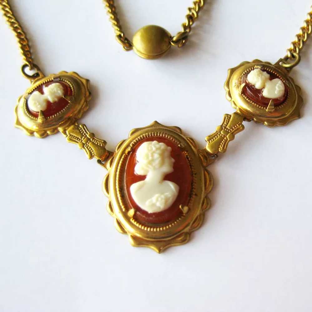 Vintage Cameo Necklace - Gold-tone Cameo Necklace… - image 2