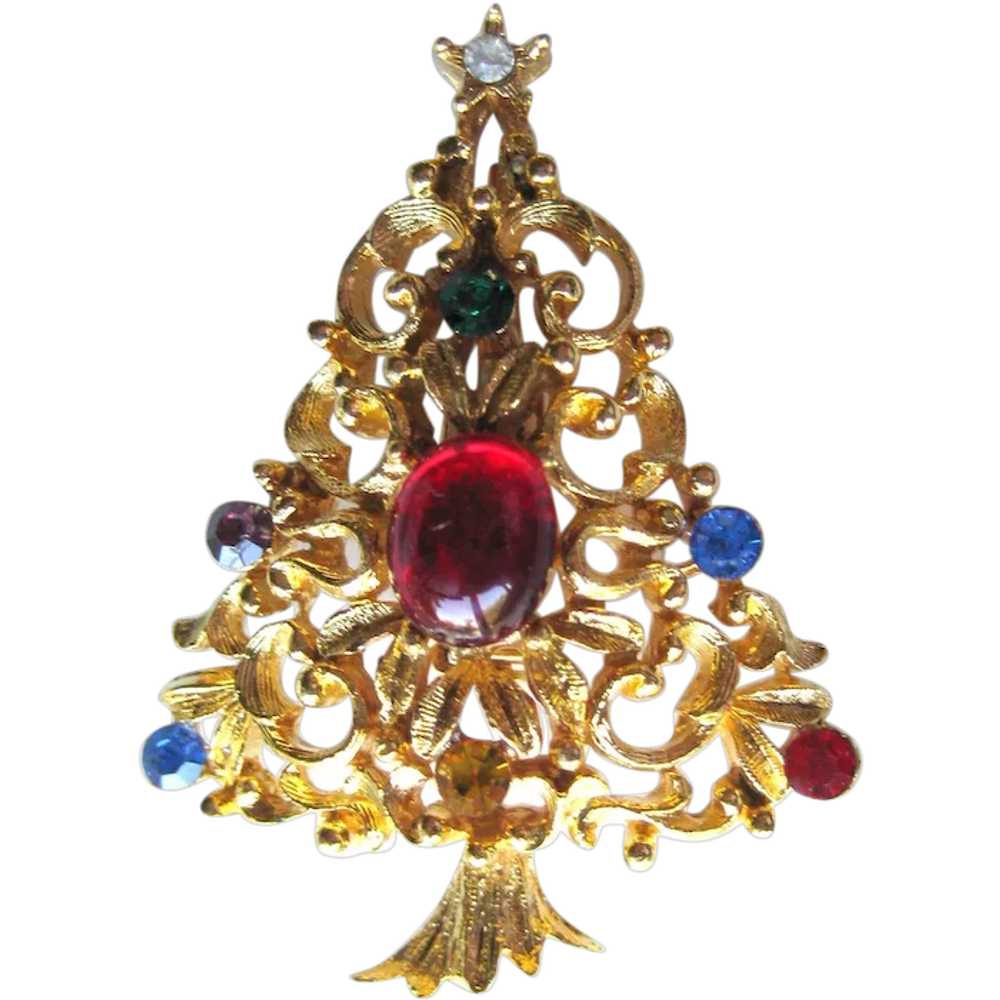 Vintage JJ Christmas Tree Pin - Holiday Pin - Chr… - image 1
