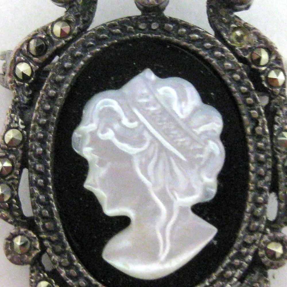 Classic Sterling Silver Cameo Marcasite Mother of… - image 2