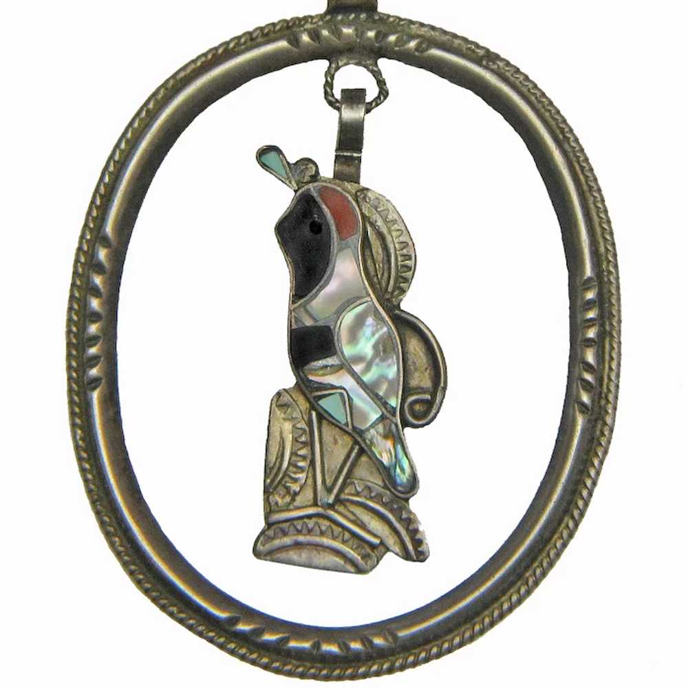 Silver Inlaid Quail Pendant with Antique Necklace… - image 3