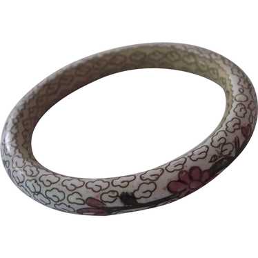 Vintage Chinese Cloisonne Bangle White with Flower