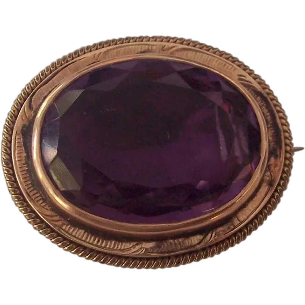 Antique Victorian Gold Amethyst Glass Brooch - image 1