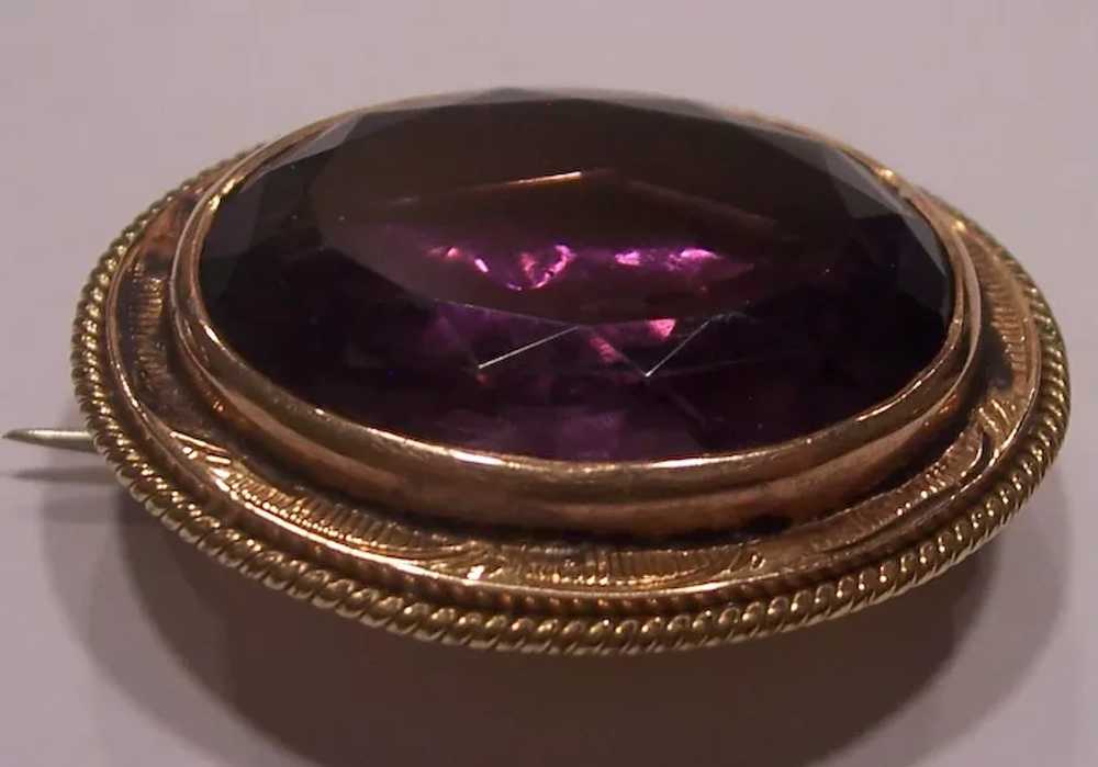 Antique Victorian Gold Amethyst Glass Brooch - image 2