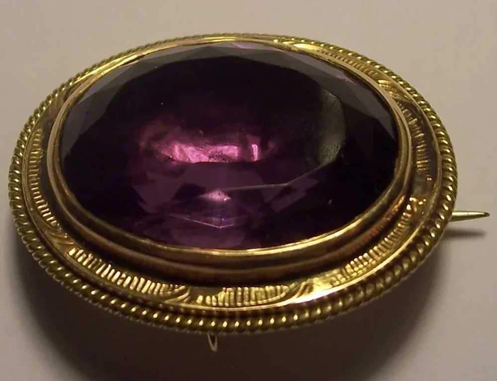 Antique Victorian Gold Amethyst Glass Brooch - image 3