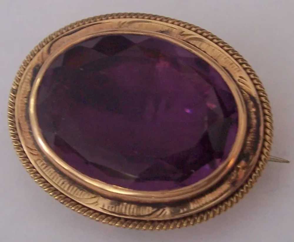 Antique Victorian Gold Amethyst Glass Brooch - image 4