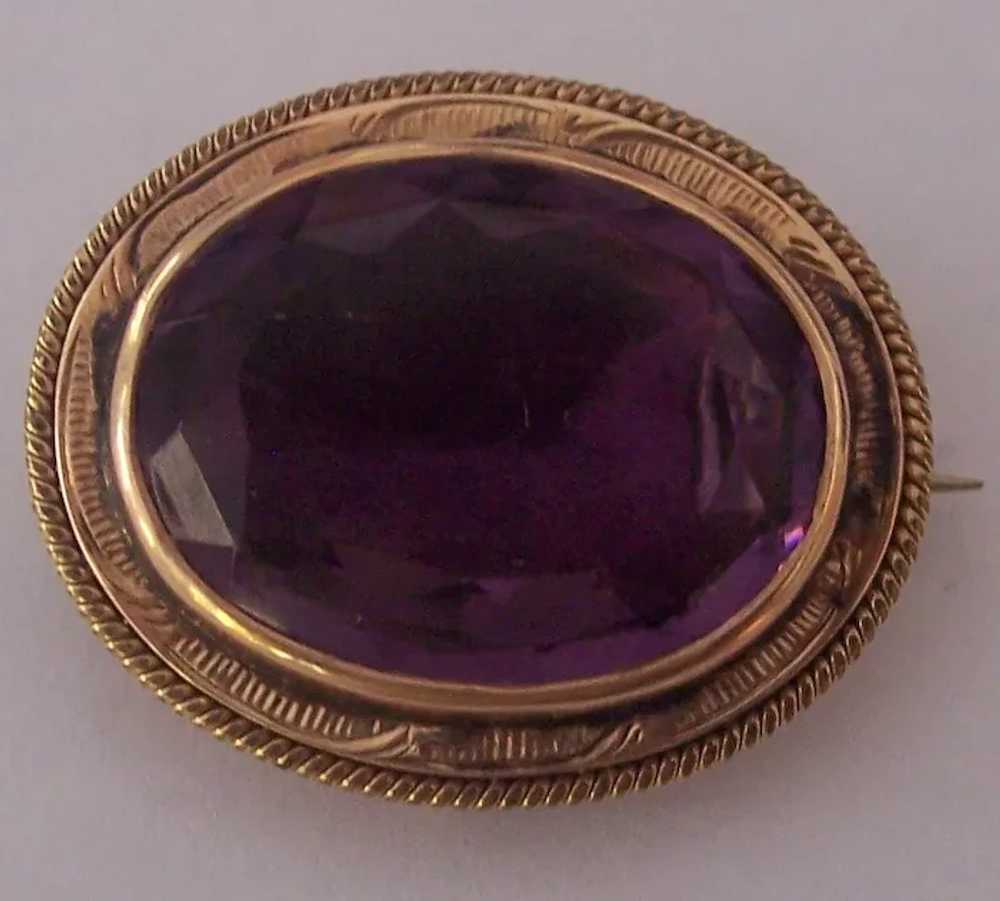Antique Victorian Gold Amethyst Glass Brooch - image 5