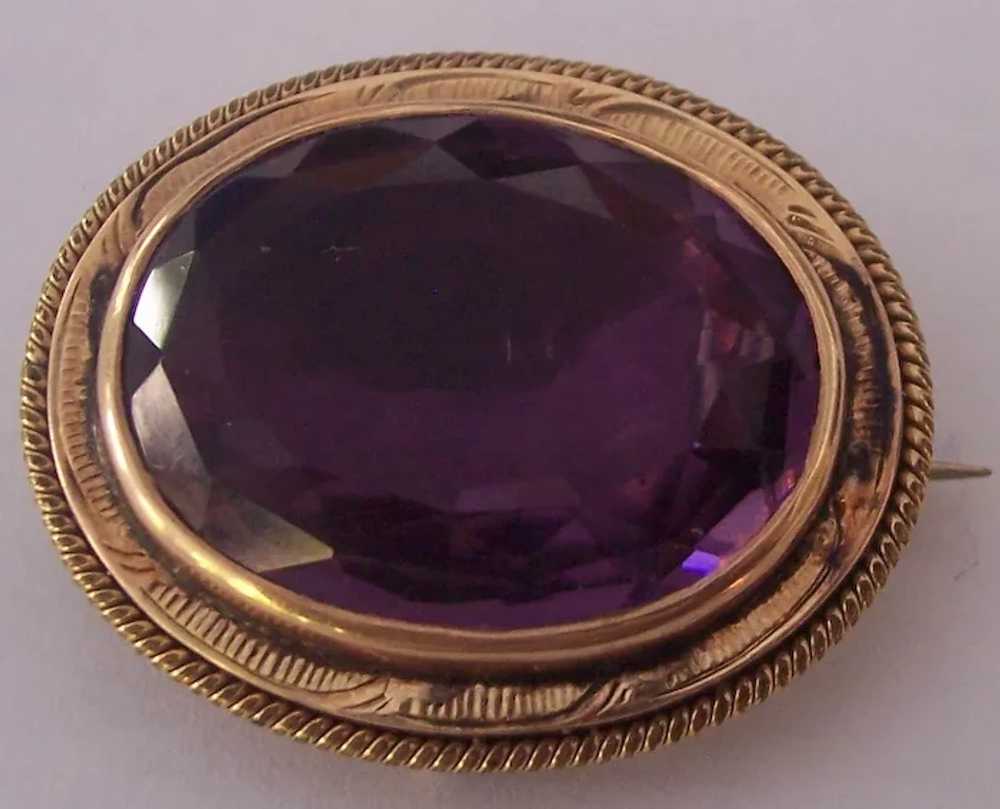 Antique Victorian Gold Amethyst Glass Brooch - image 6