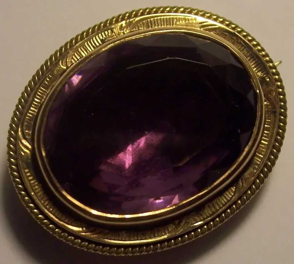 Antique Victorian Gold Amethyst Glass Brooch - image 7