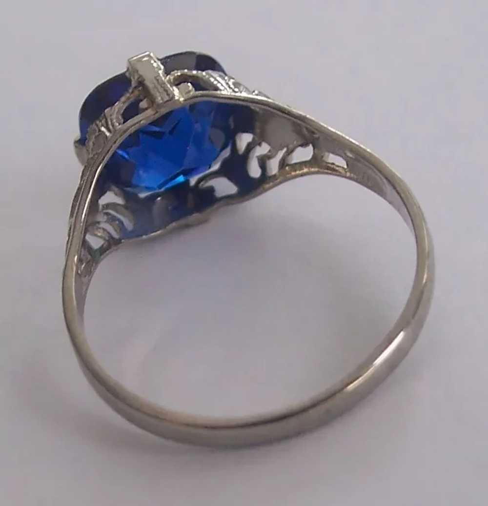10K White Gold Filigree Ring Art Deco Blue Gemsto… - image 9