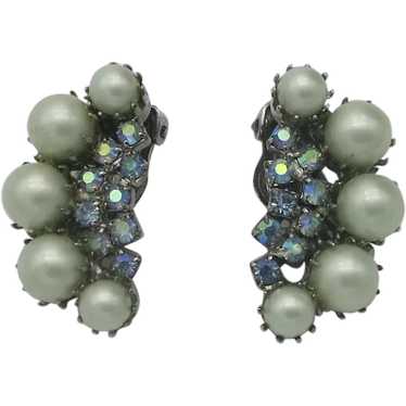 Faux Pearl Aurora Borealis Rhinestone Earrings