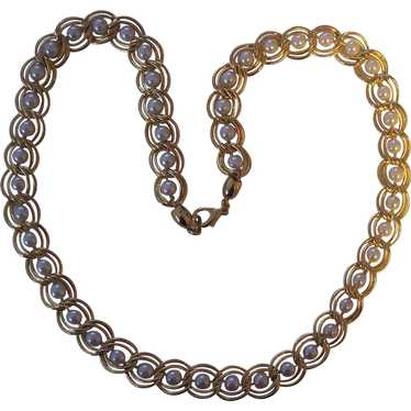 Faux Pearl Double Link Gold tone Necklace - image 1