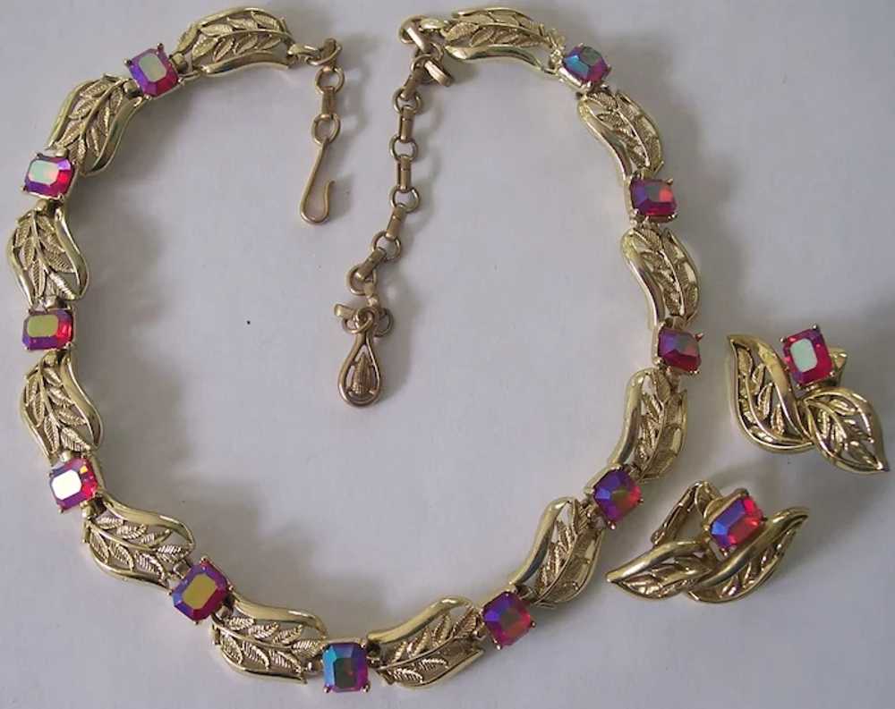 Coro Raspberry AB Rhinestone Necklace & Earrings … - image 2
