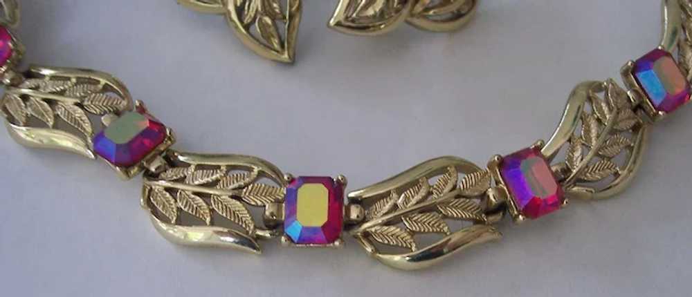 Coro Raspberry AB Rhinestone Necklace & Earrings … - image 3