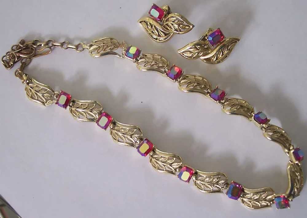 Coro Raspberry AB Rhinestone Necklace & Earrings … - image 4
