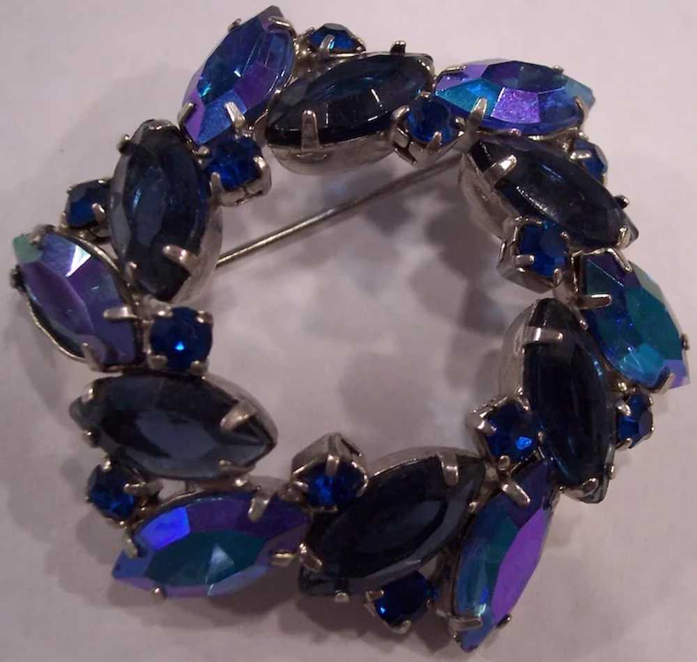 Blue Purple Marquis Rhinestone Circle Brooch Silv… - image 2