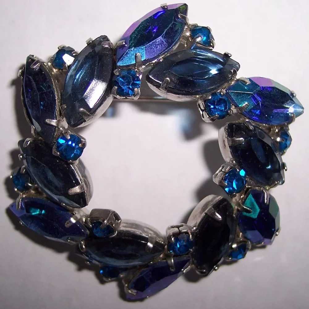 Blue Purple Marquis Rhinestone Circle Brooch Silv… - image 3