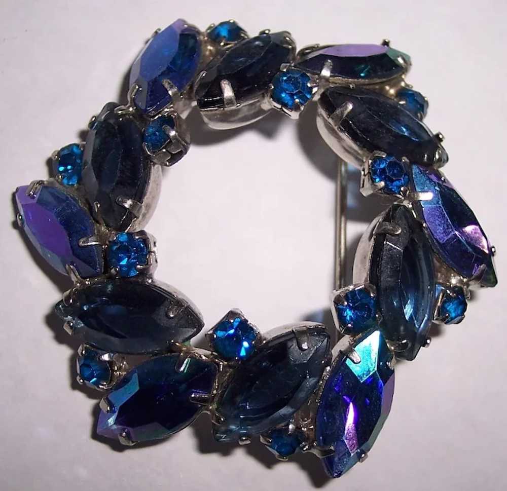 Blue Purple Marquis Rhinestone Circle Brooch Silv… - image 4