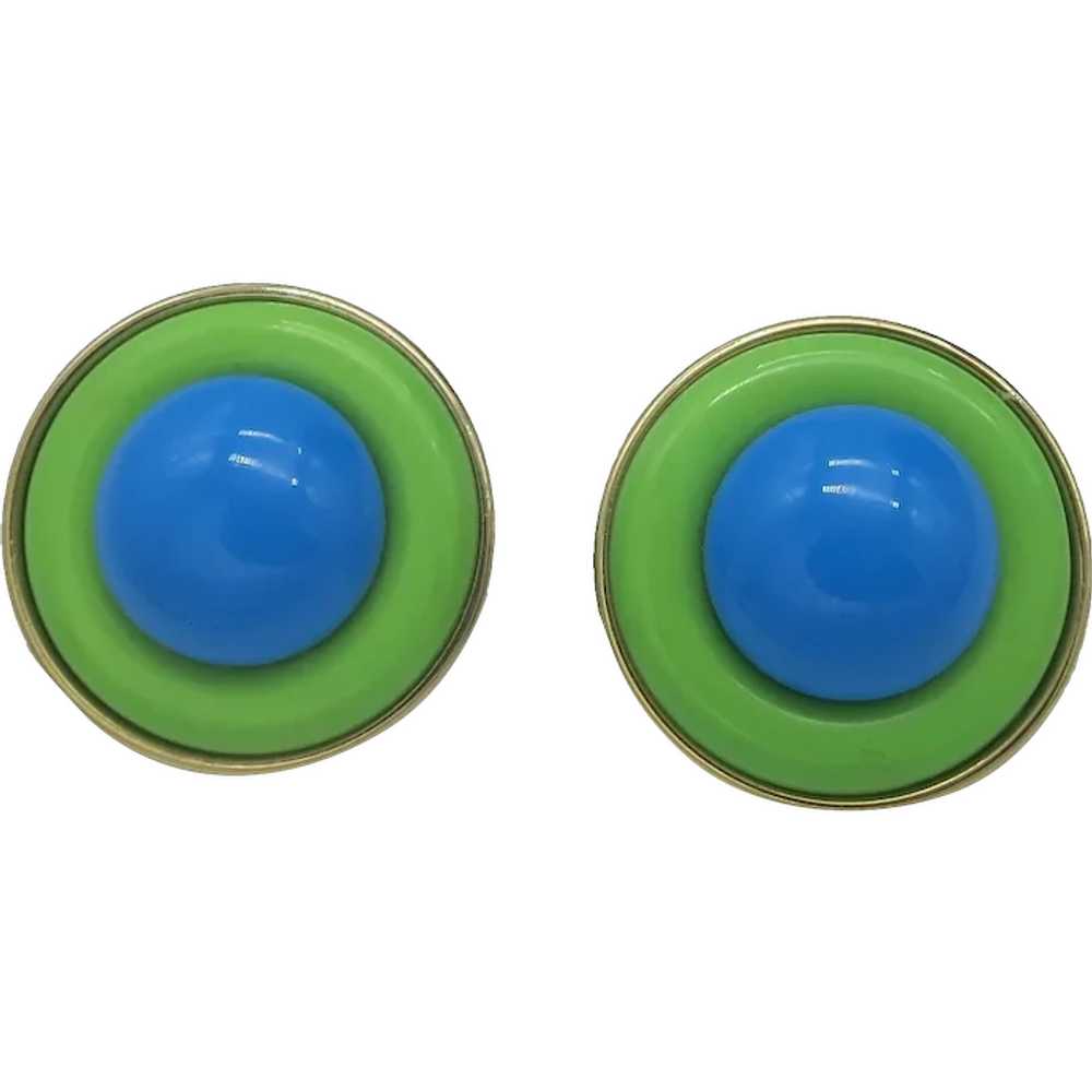 Lime Green and Turquoise Lucite Round Earrings - image 1