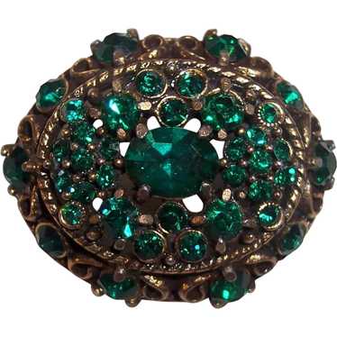 Hollycraft Emerald Green Gold tone Brooch - image 1