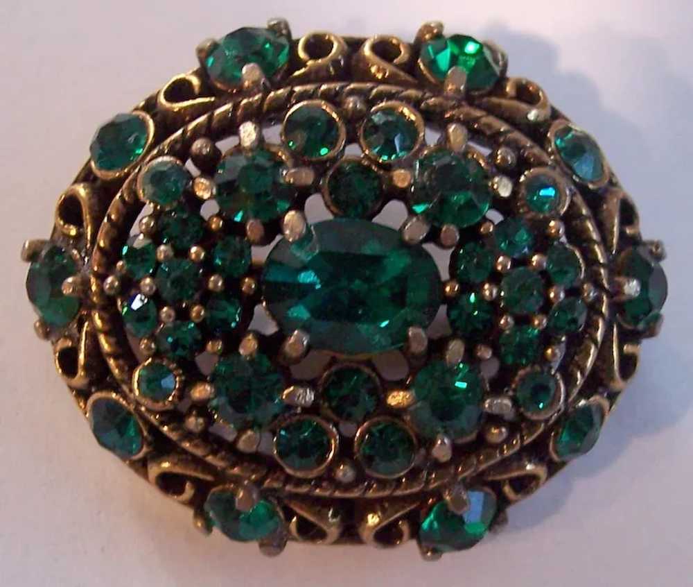 Hollycraft Emerald Green Gold tone Brooch - image 2