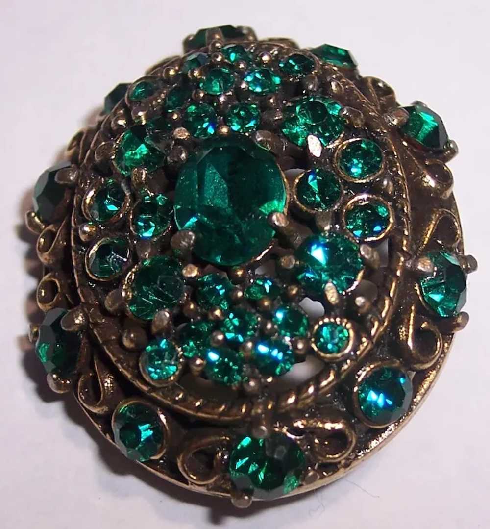 Hollycraft Emerald Green Gold tone Brooch - image 4