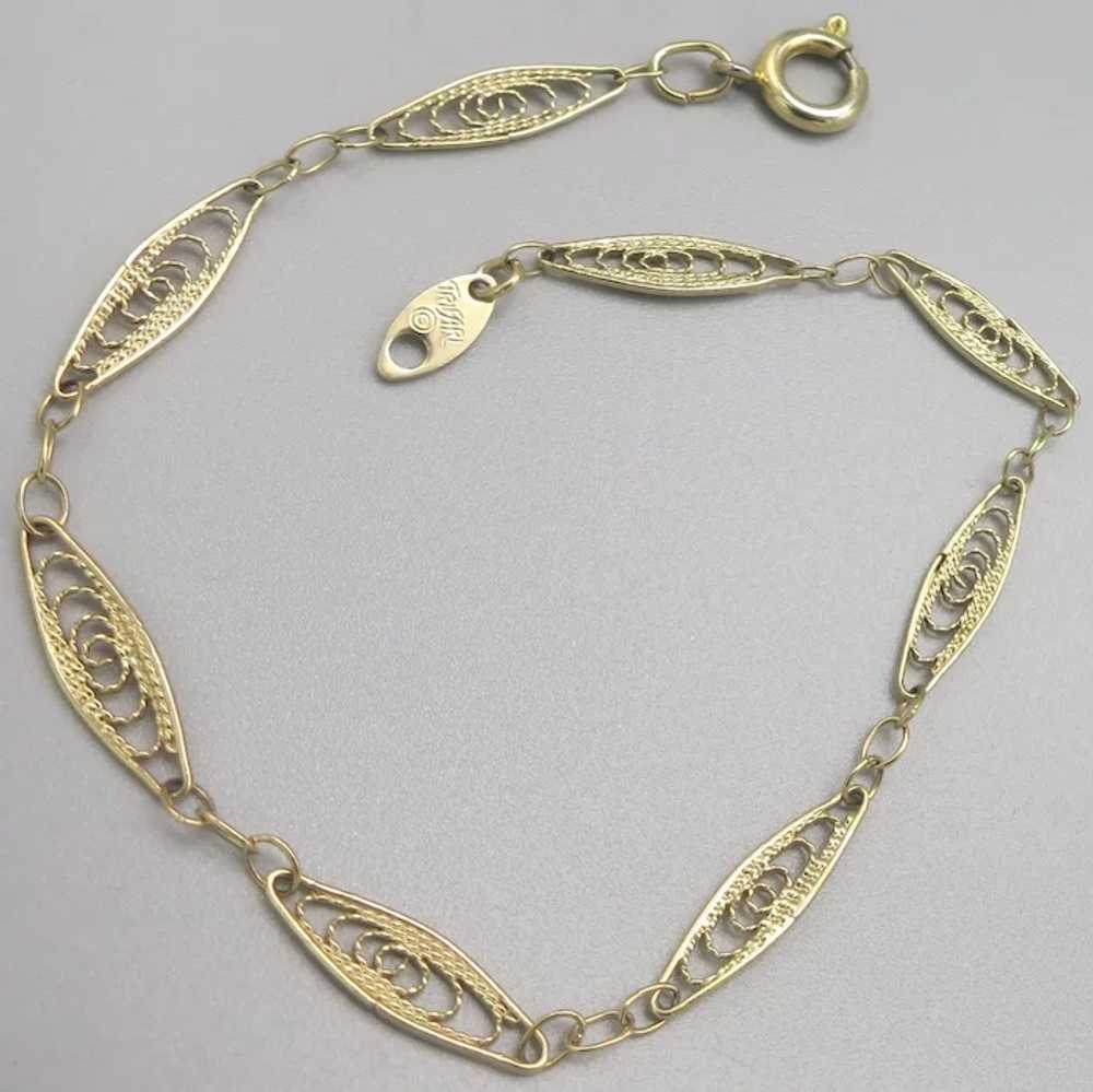 Delicate Trifari Gold tone Filigree Bracelet - image 2