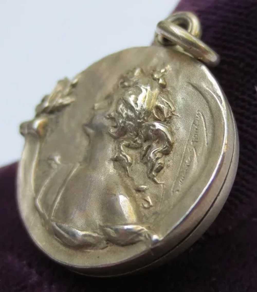 Antique Art Nouveau Young lady Slip Locket Silver… - image 2