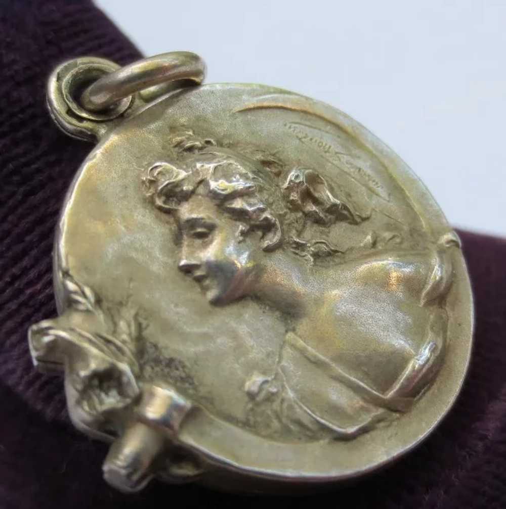 Antique Art Nouveau Young lady Slip Locket Silver… - image 3