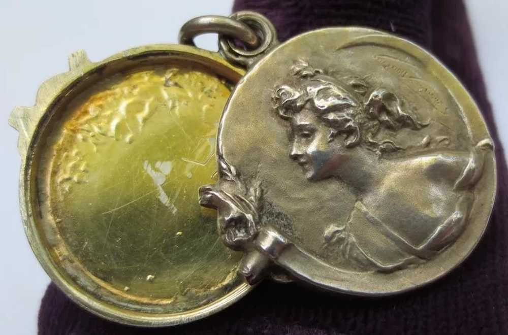 Antique Art Nouveau Young lady Slip Locket Silver… - image 7