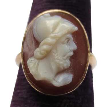 Victorian 10k Gold Hardstone Antique Cameo Ring - image 1