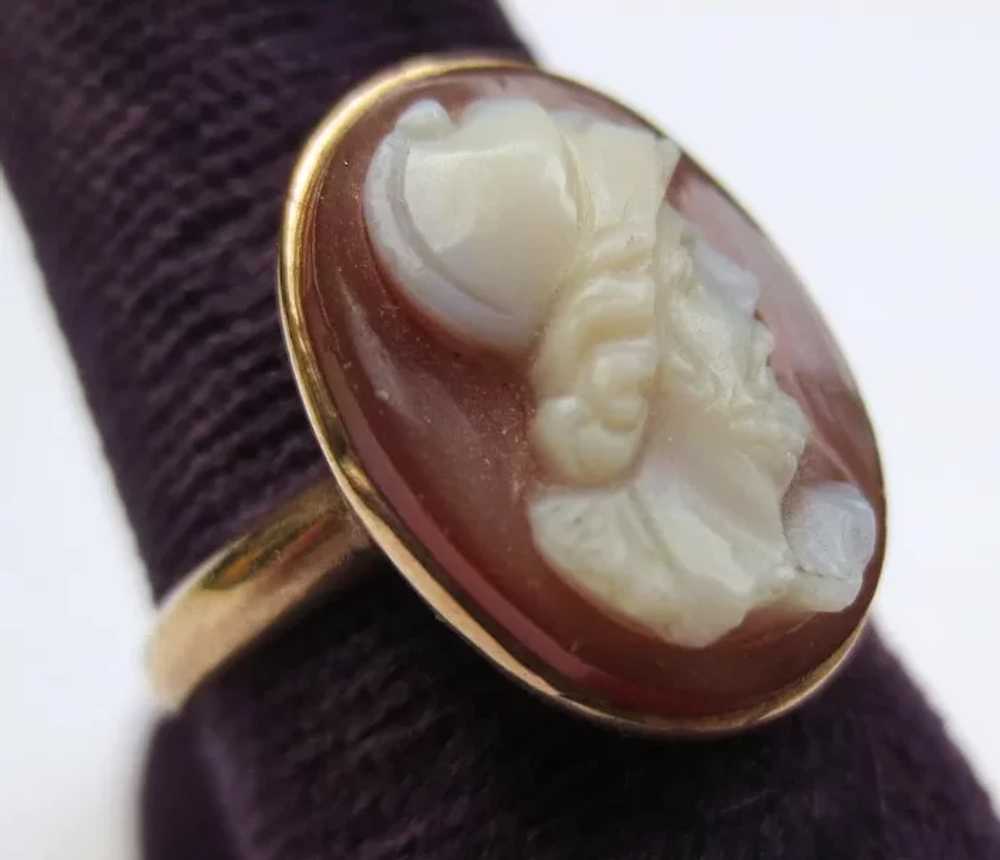 Victorian 10k Gold Hardstone Antique Cameo Ring - image 3