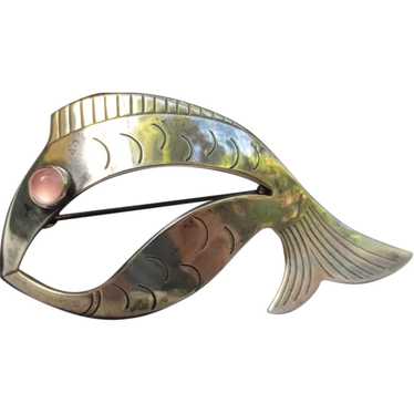Mid-Century Denmark Nefrom Sterling Silver Fish B… - image 1