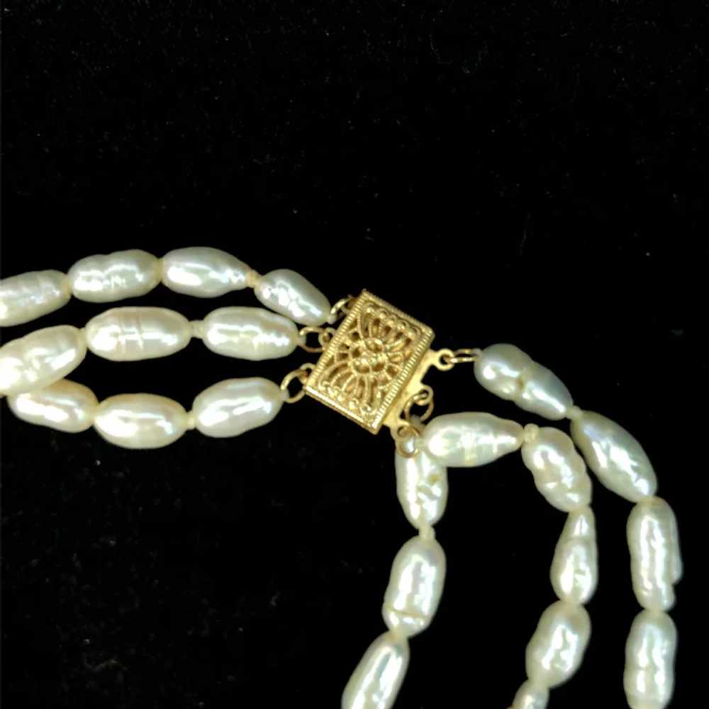 Vintage 14k Yellow Gold Cultured Rice Pearl & Bla… - image 3