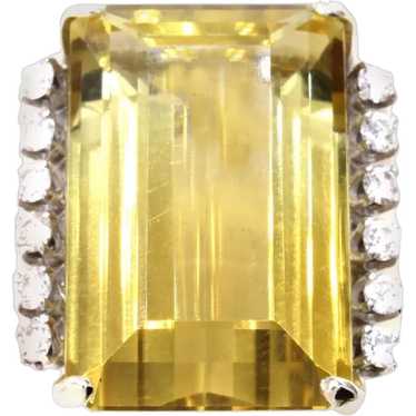 Oversized Golden Citrine Diamond Gold Ring