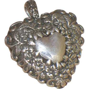 Vintage 1992 Sterling Silver Large Heart & Flower 
