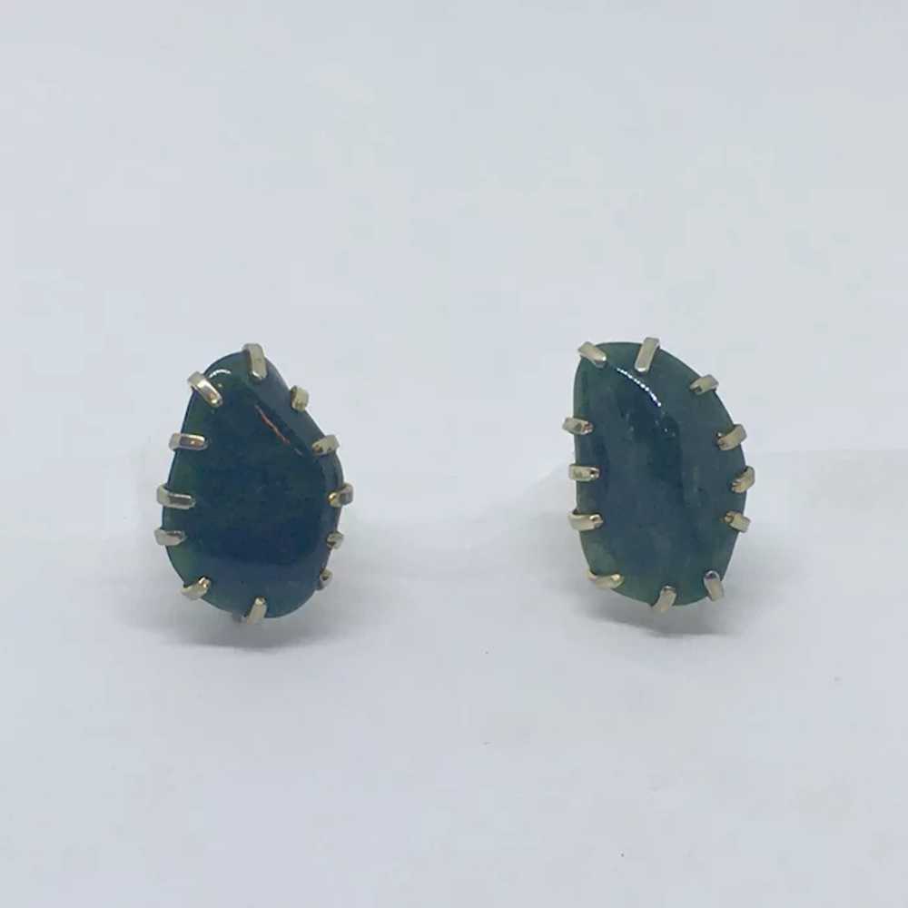 Signed Kramer Green Natural Stone Clip Earrings G… - image 2