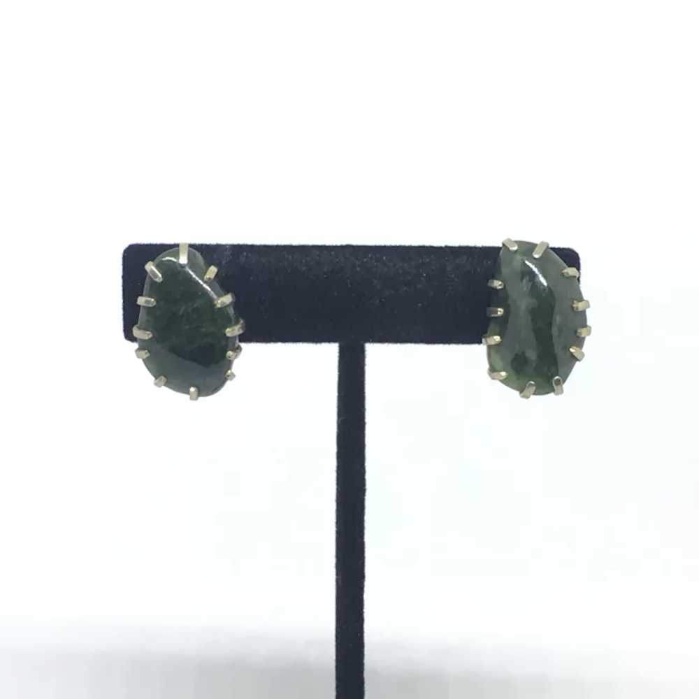 Signed Kramer Green Natural Stone Clip Earrings G… - image 4