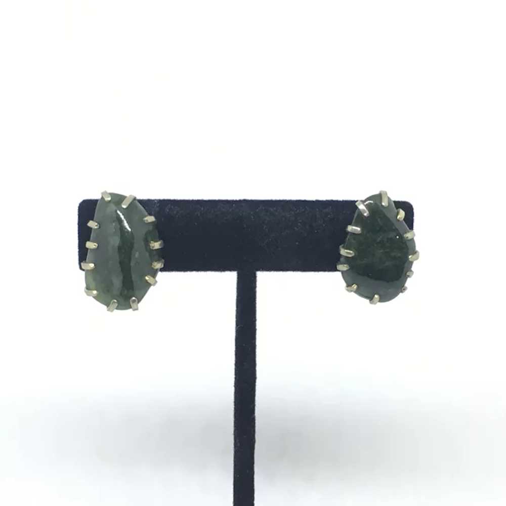 Signed Kramer Green Natural Stone Clip Earrings G… - image 9