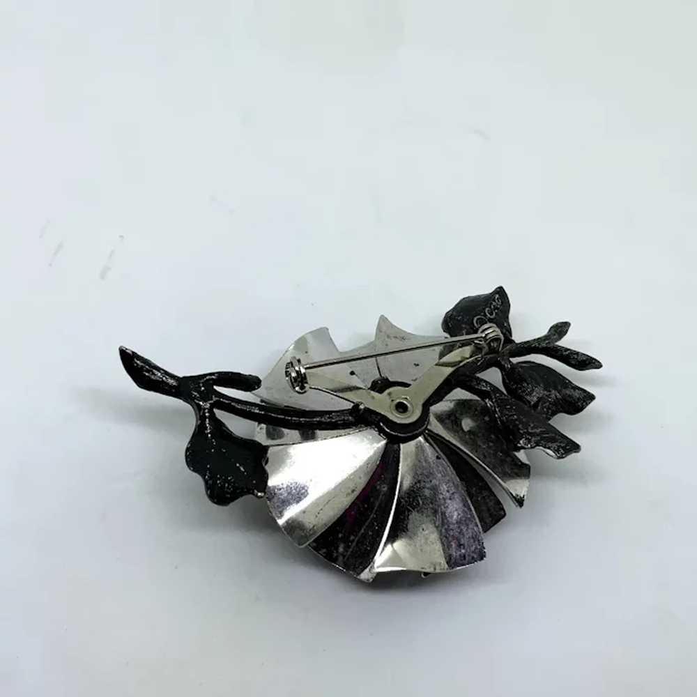 Unique Coro Black Enamel Flower Pin Brooch Rose G… - image 10