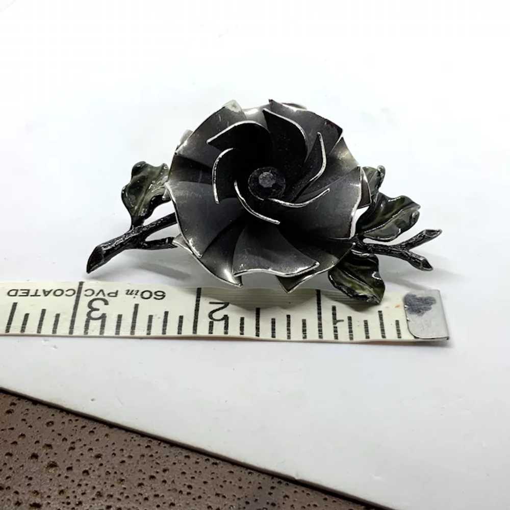 Unique Coro Black Enamel Flower Pin Brooch Rose G… - image 11