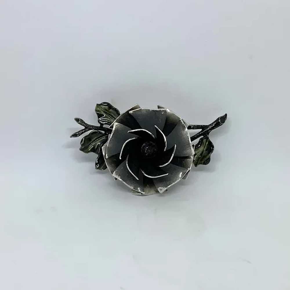 Unique Coro Black Enamel Flower Pin Brooch Rose G… - image 4