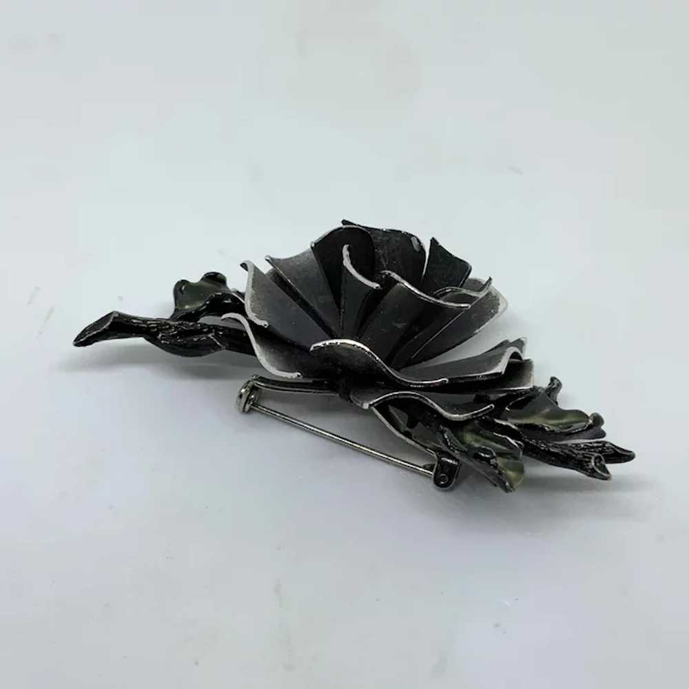 Unique Coro Black Enamel Flower Pin Brooch Rose G… - image 5