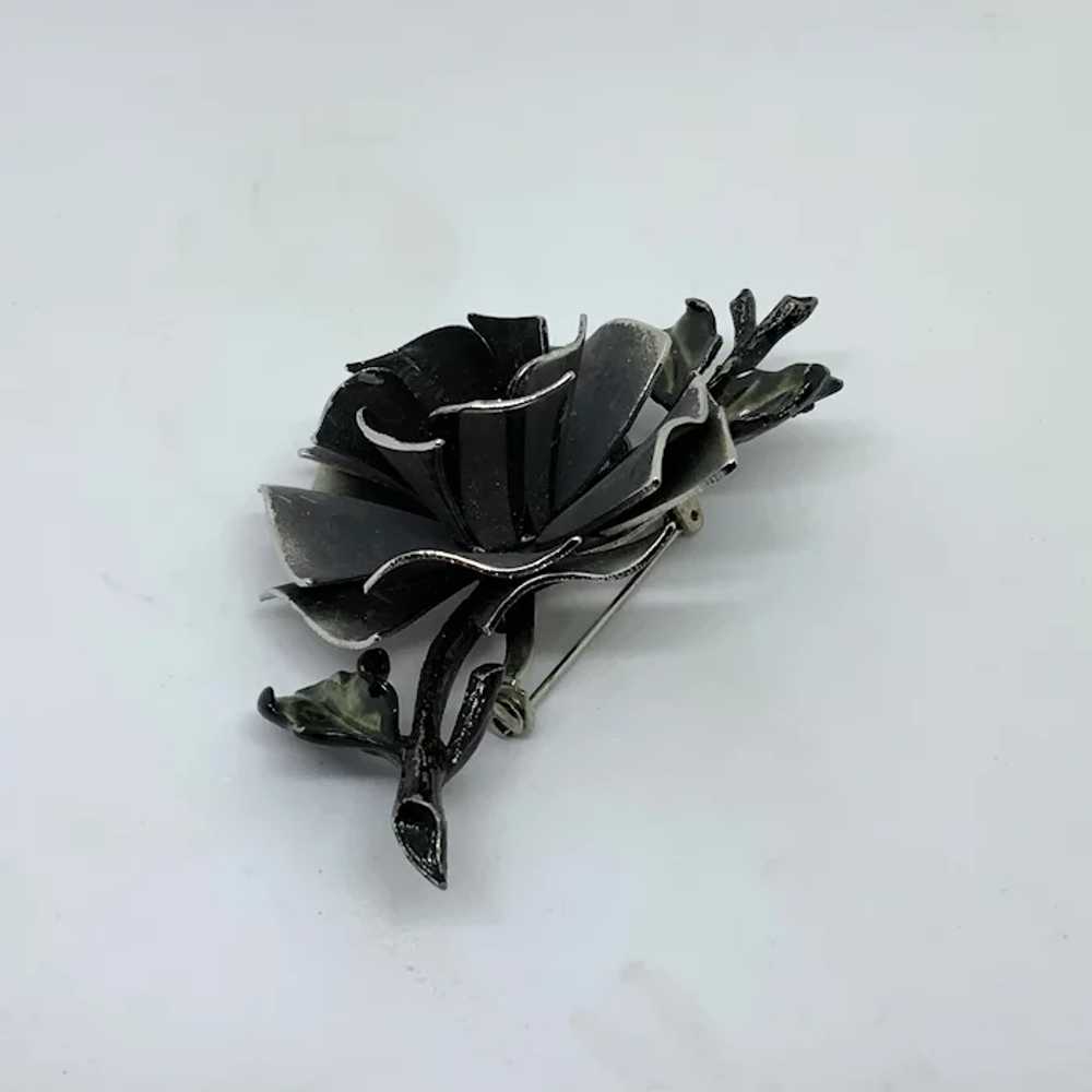 Unique Coro Black Enamel Flower Pin Brooch Rose G… - image 6