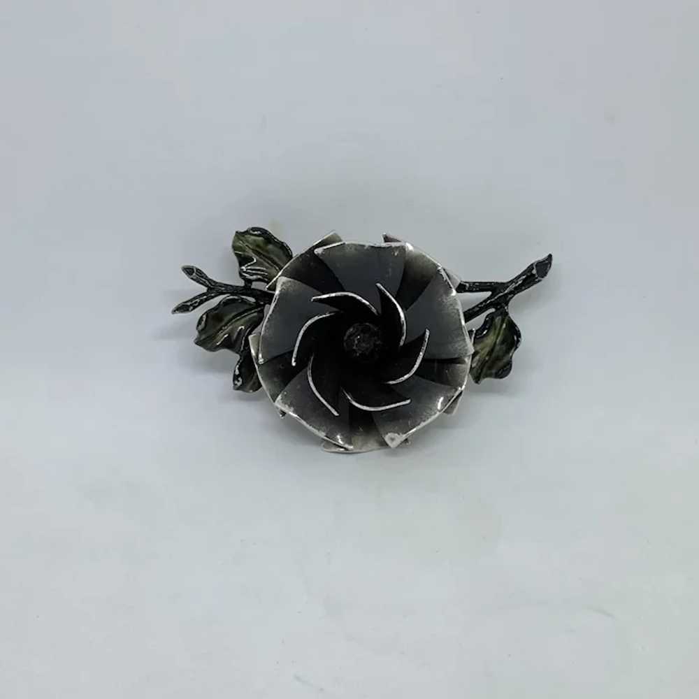 Unique Coro Black Enamel Flower Pin Brooch Rose G… - image 7