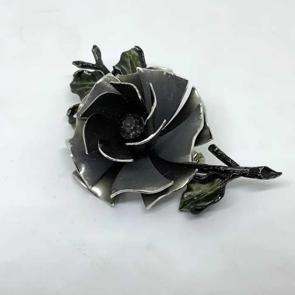 Unique Coro Black Enamel Flower Pin Brooch Rose G… - image 8